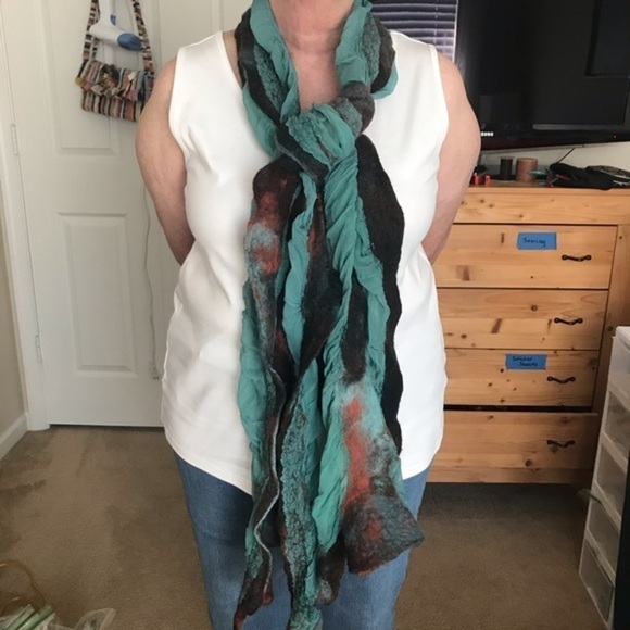 Silk Chiffon and Wool Scarf OOAK Artist Made 🎁 - Picture 5 of 9